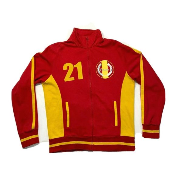 Carbon ESPANA Number 21 Track Jacket Fleece Lined Striped Spell Out Red Yellow M - Picture 1 of 12